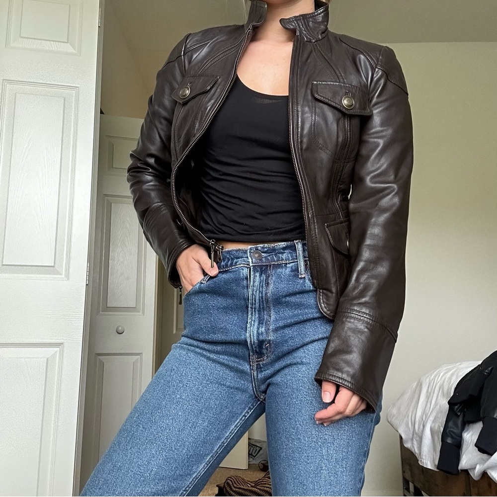 Dark Brown Leather Jacket — Kenneth Cole Reaction